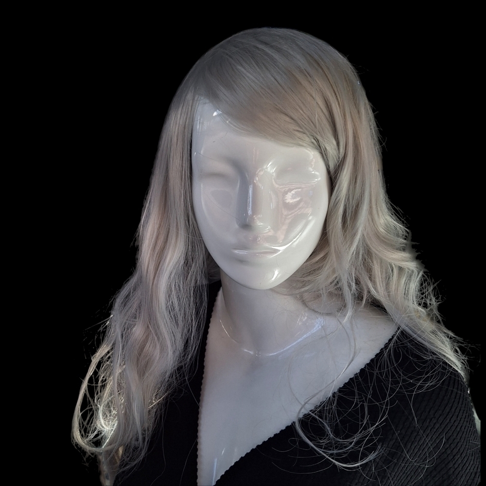 Platinum Salt & Pepper Layered Look White Color Long Hair With Wave/Wear My Wig - Picture 7 of 13